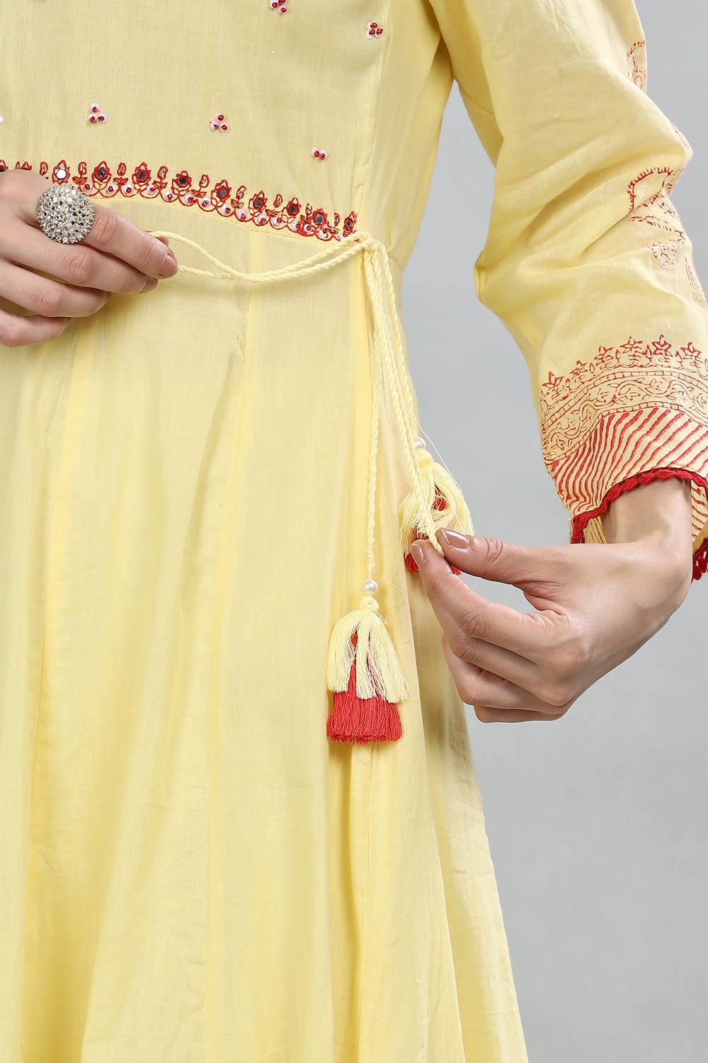 Mythri Round Neck Anarkali Kurta With 3/4th Sleeves - Yellow - KU49