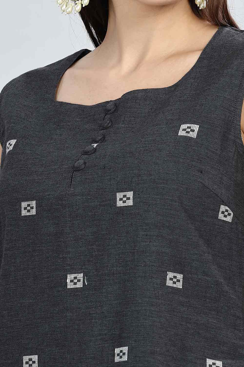 Mythri Round Neck Sleeveless Kurtha  - Dark Grey - KU33