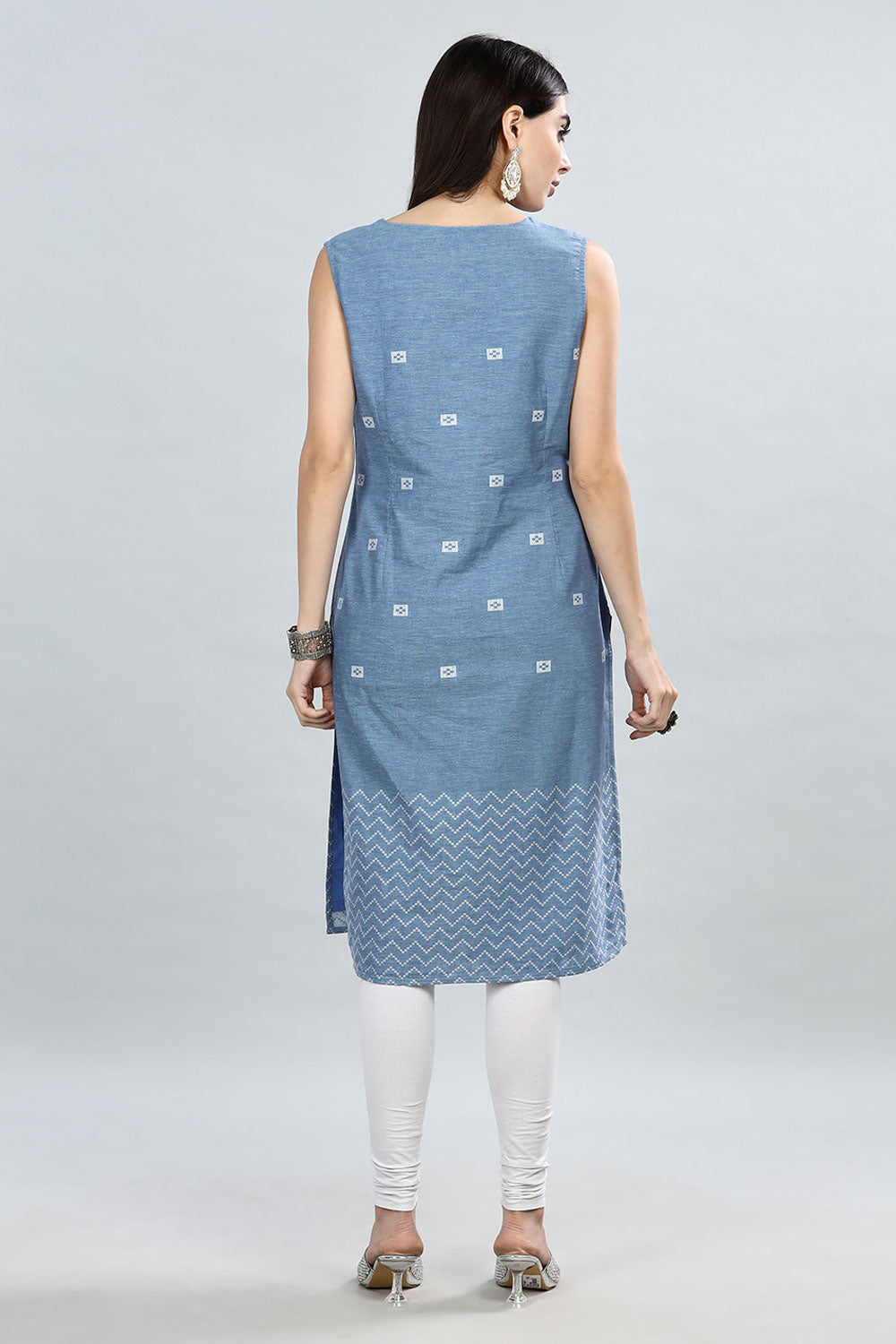 Mythri Round Neck Sleeveless Kurtha  - Light Blue - KU33