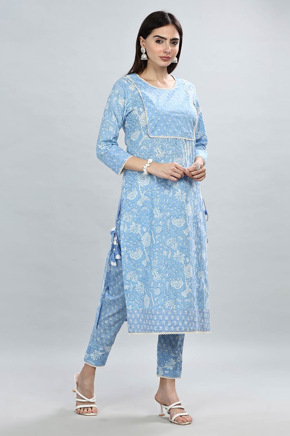 Mythri Office Wear Women's Casual Kurta Round Neck with 3/4th Sleeves  - Blue - SS02