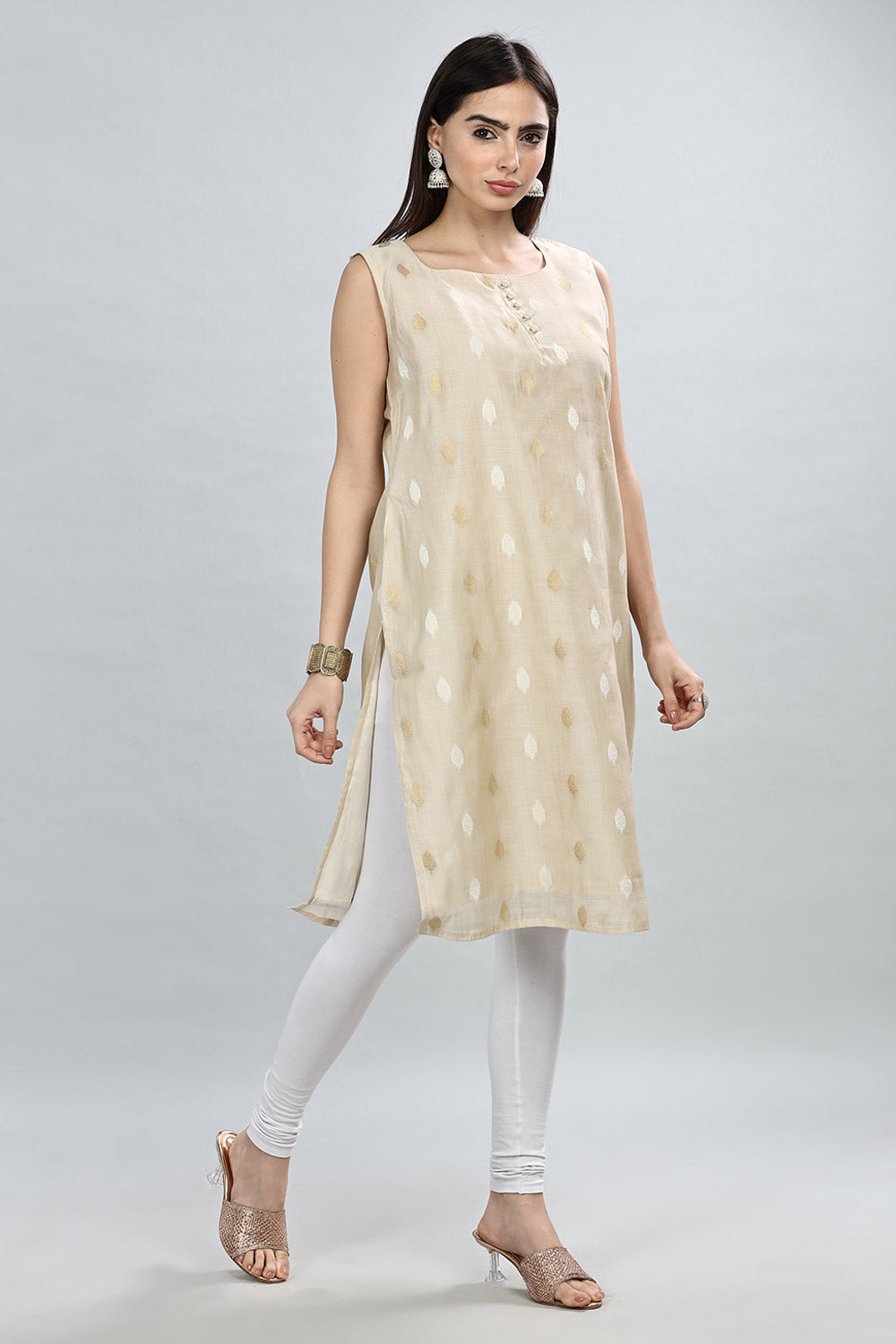 Mythri Round Neck Sleeveless Kurta for Women - Comfortable & Trendy - KU33 - Off White - KU33