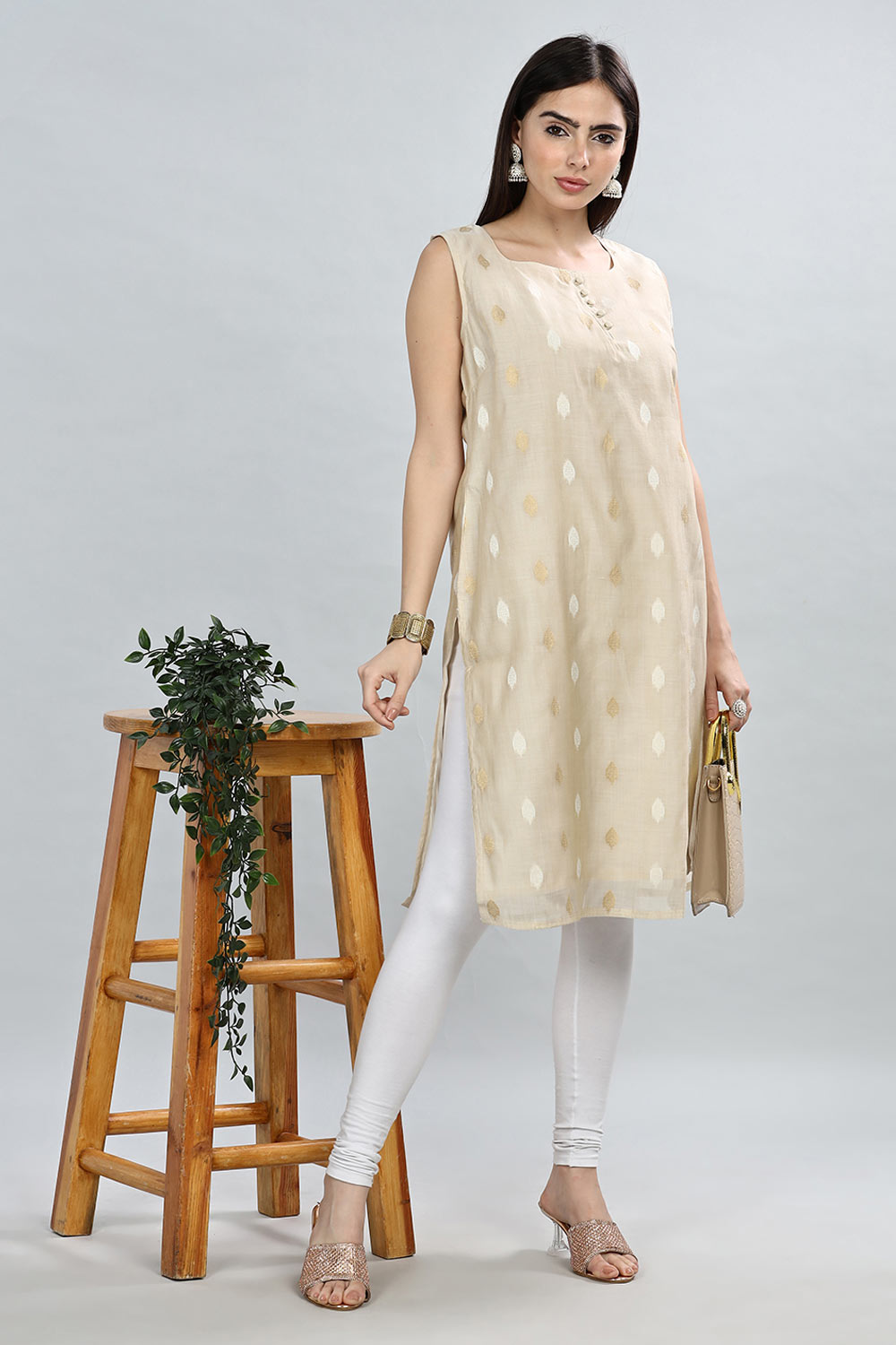 Mythri Round Neck Sleeveless Kurta for Women - Comfortable & Trendy - KU33 - Off White - KU33