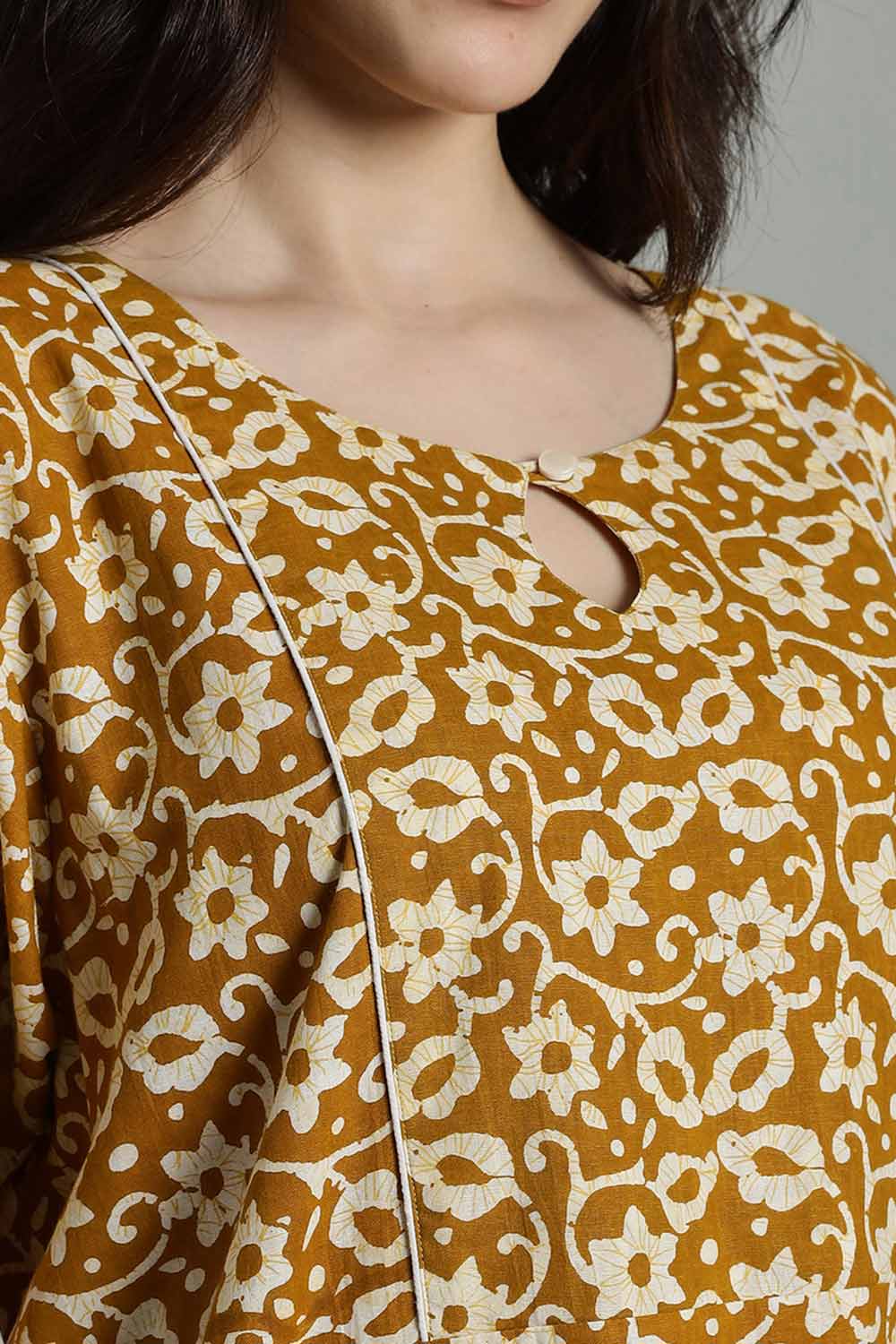 Naidu Hall Naidu Hall Women's Cotton A-Line Nighty with Pocket – Floral Vine Print
 - Yellow - NA40