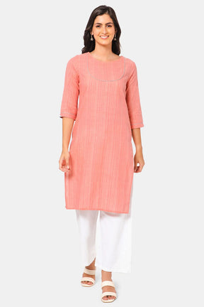 Mythri Women Knee Length Straight Kurtha - Pink - KU38