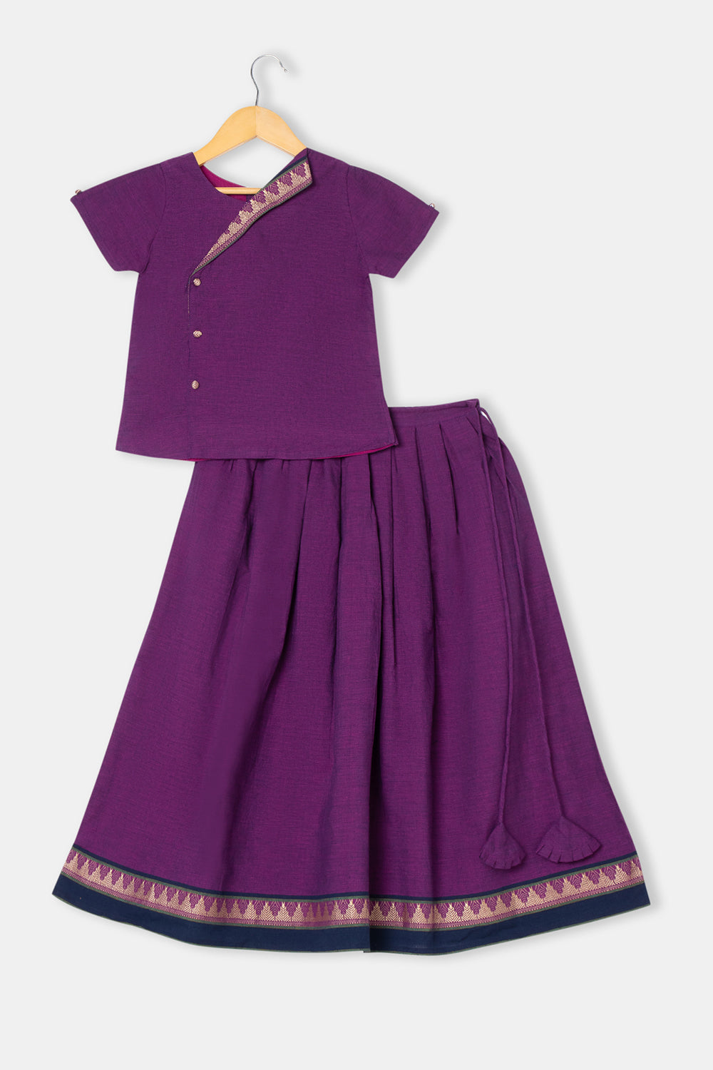 Chittythalli Stylised Collar Puff Sleeves Ethnic Pavadai Set - Purple - PS67