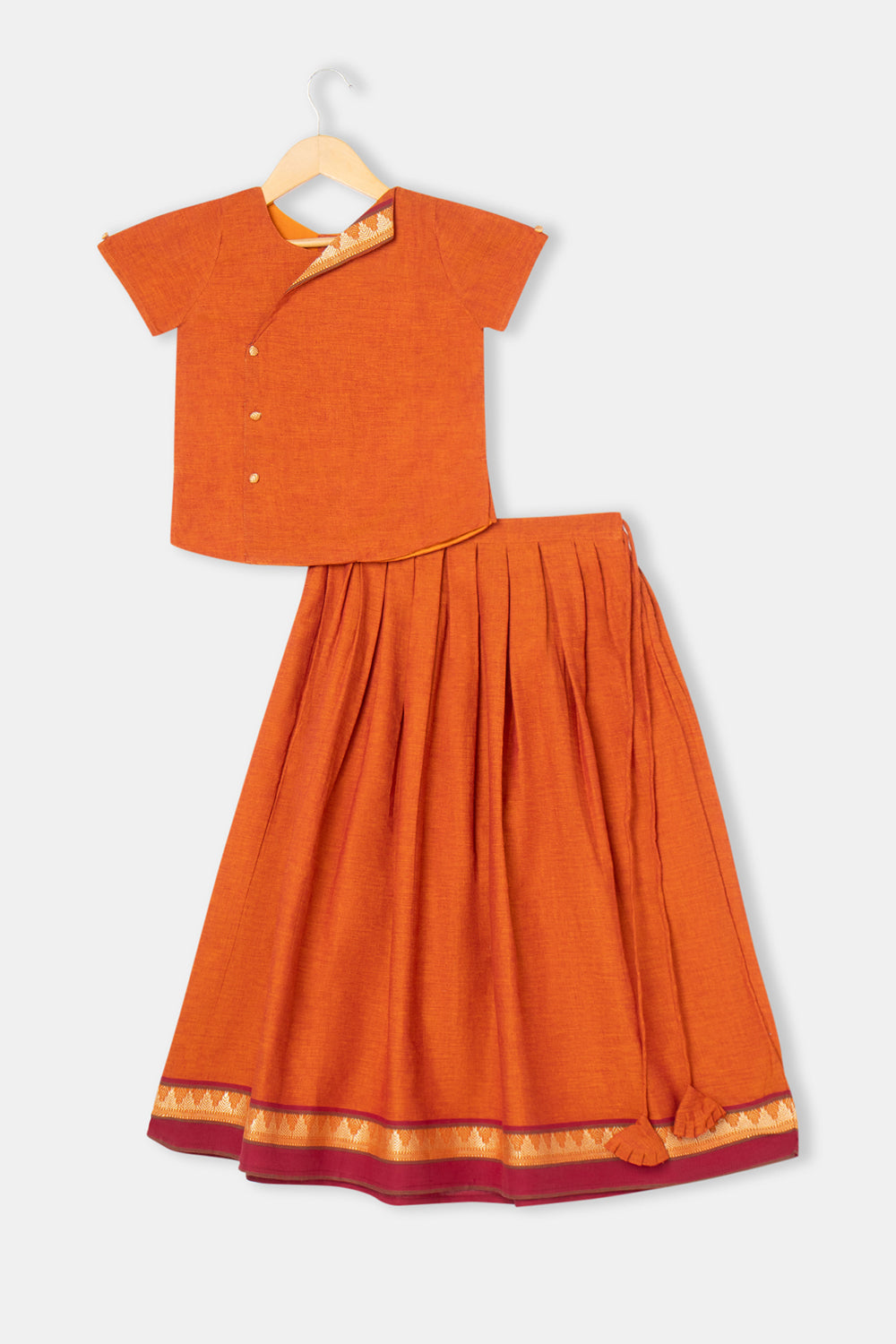 Chittythalli Stylised Collar Puff Sleeves Ethnic Pavadai Set - Orange - PS67