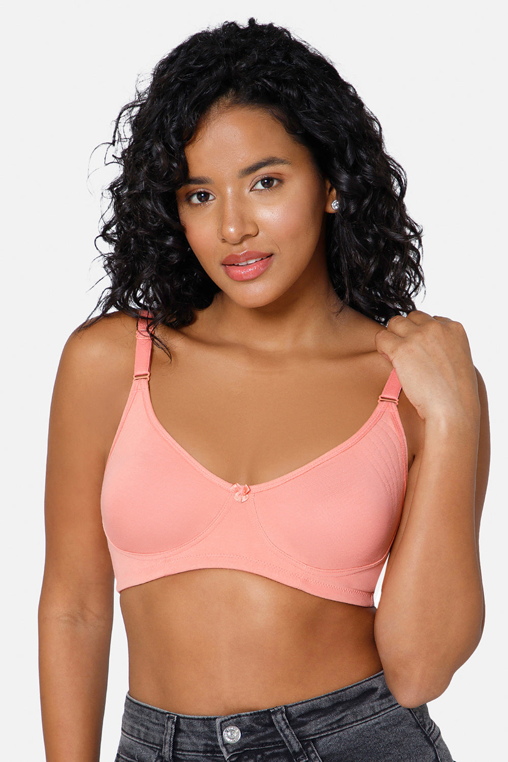 Full Coverage Non-Padded Non-Wired Intimacy T-Shirt Saree Bra ES02 in Peach