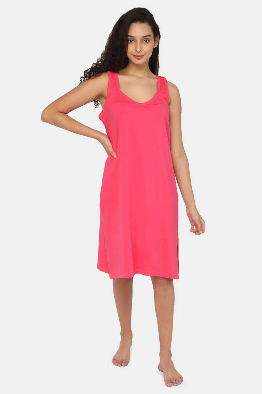 Intimacy Full Coverage Knee-Length Cotton Night Slip | Lightweight & Summer-Friendly Nightwear - Naidu Hall Family Store