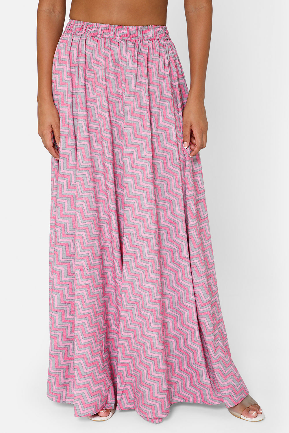 Mythri Women's Full Flare Skirt - Pink - SK05