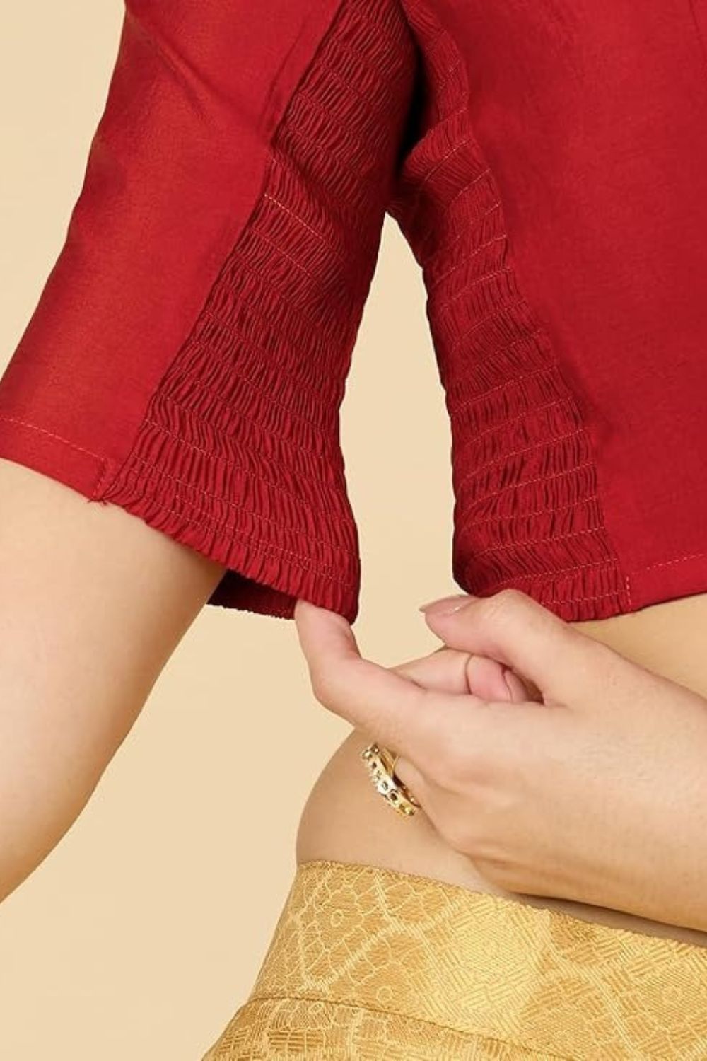 Women’s Stretchable Art Silk Ready Made Saree Blouse – Round Neck Elbow Sleeve Stretch Fit Blouse for Women | Solid Readymade Blouse for Saree - 9002