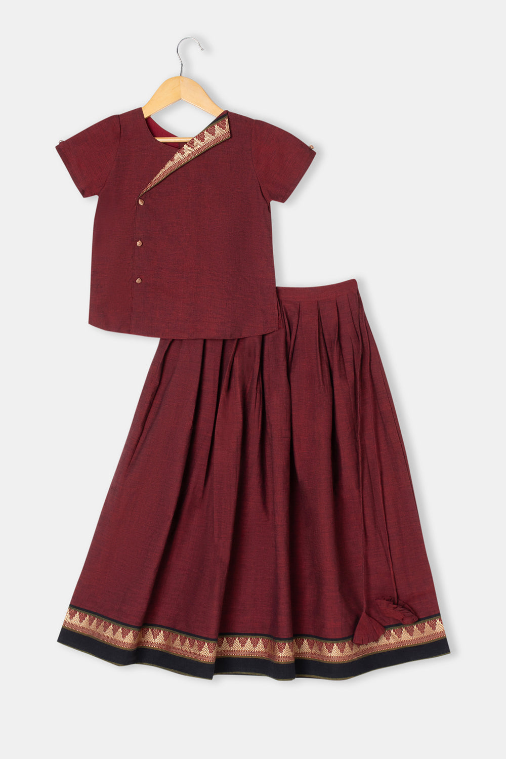 Chittythalli Stylised Collar Puff Sleeves Ethnic Pavadai Set - Maroon - PS67