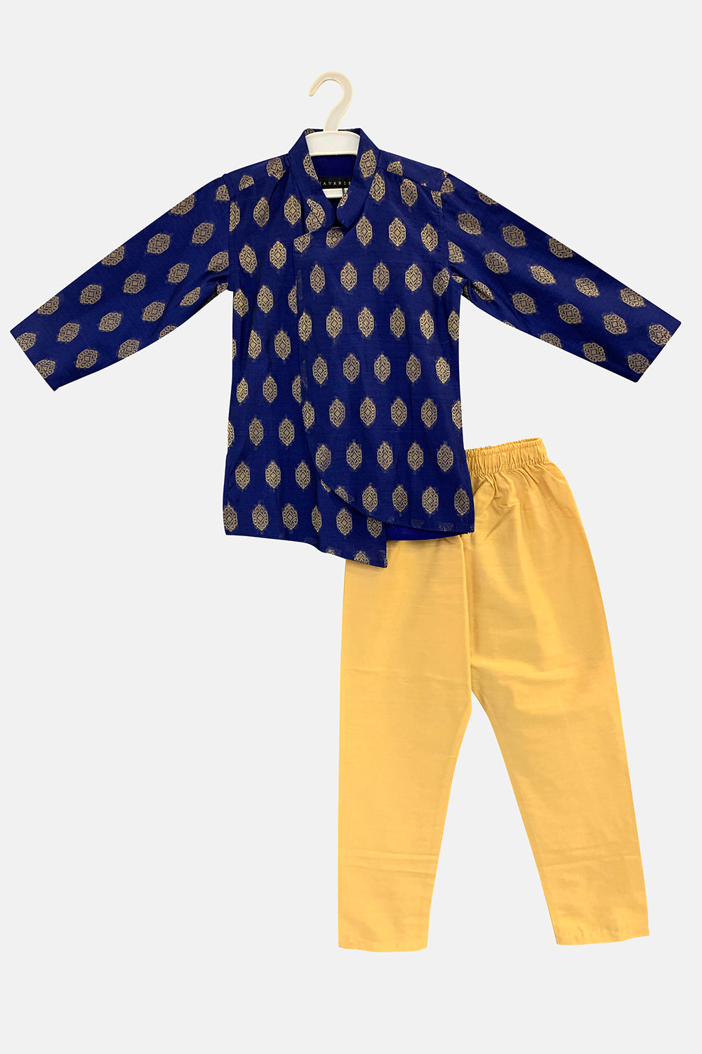 Navkrish Boy's Ethnic Kurta Set with Asymmetric Jacket with Mandarin Collar - Blue - S012