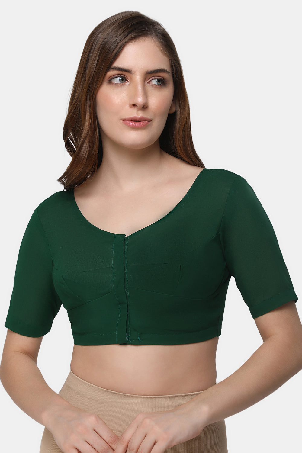 Naidu Hall Women's 2x2 Cotton Saree Blouse | Readymade Round Neck Elbow Sleeve Woven Cotton Blouse | Plain Traditional Blouse for Cotton, Handloom, Linen & Silk Cotton Sarees - RNRE