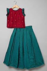 Chittythalli Knife Pleat Sleeve With Stylized Neck Line & Box Pleat Skirt  Pavadai Set -  Red  - PS51