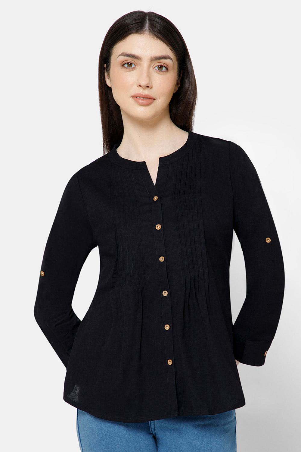 Mythri Women's Regular Casual top - Black - TO20