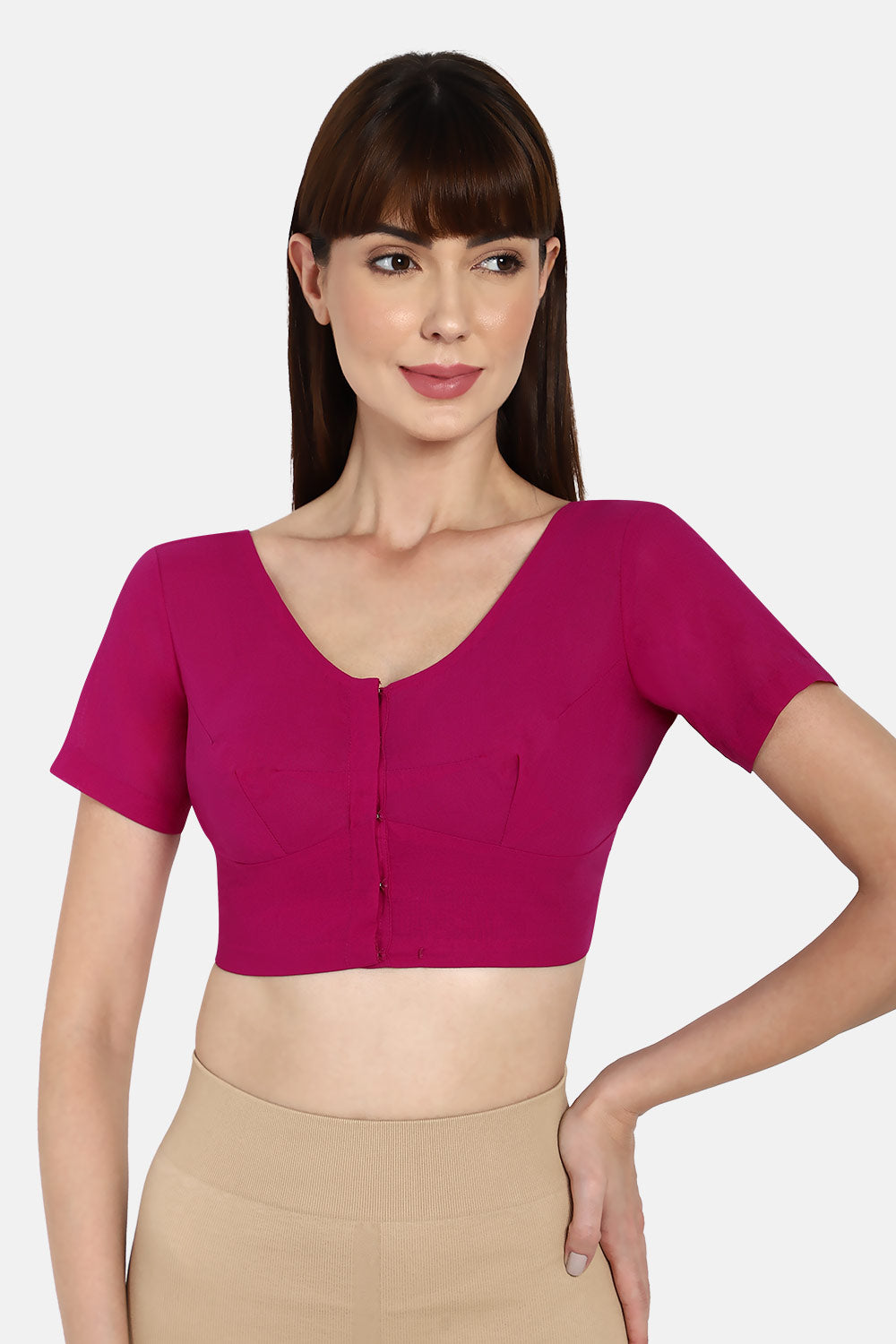 Naidu Hall Full Coverage Non-Wired Non-Padded Round neck short sleeve blouse - Violet