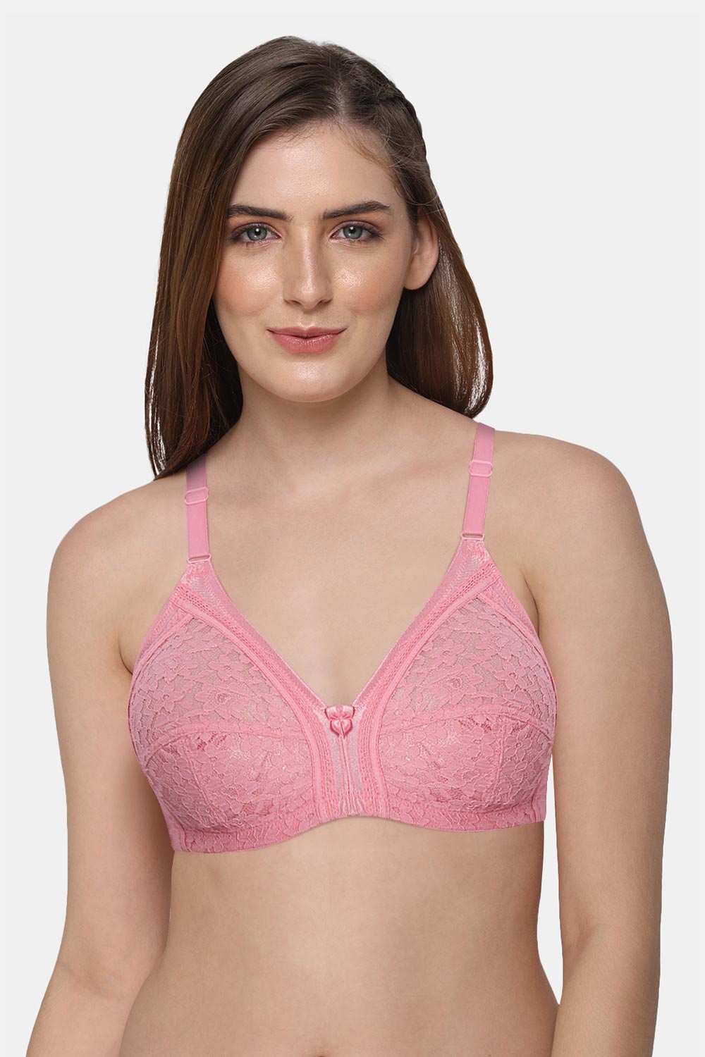 Non-padded underwired lace bra - Old rose - Ladies