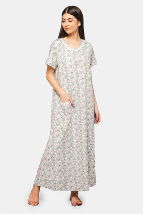 Naidu Hall V-Neck Short Sleeve Nighty with Front Patch Pocket - NT19 - Grey