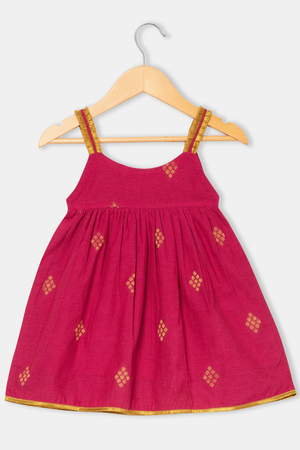 Chittythalli Pleated Sleeveless Frock with Cut-and-Sew Detailing and Gathers - Pink  - FR35