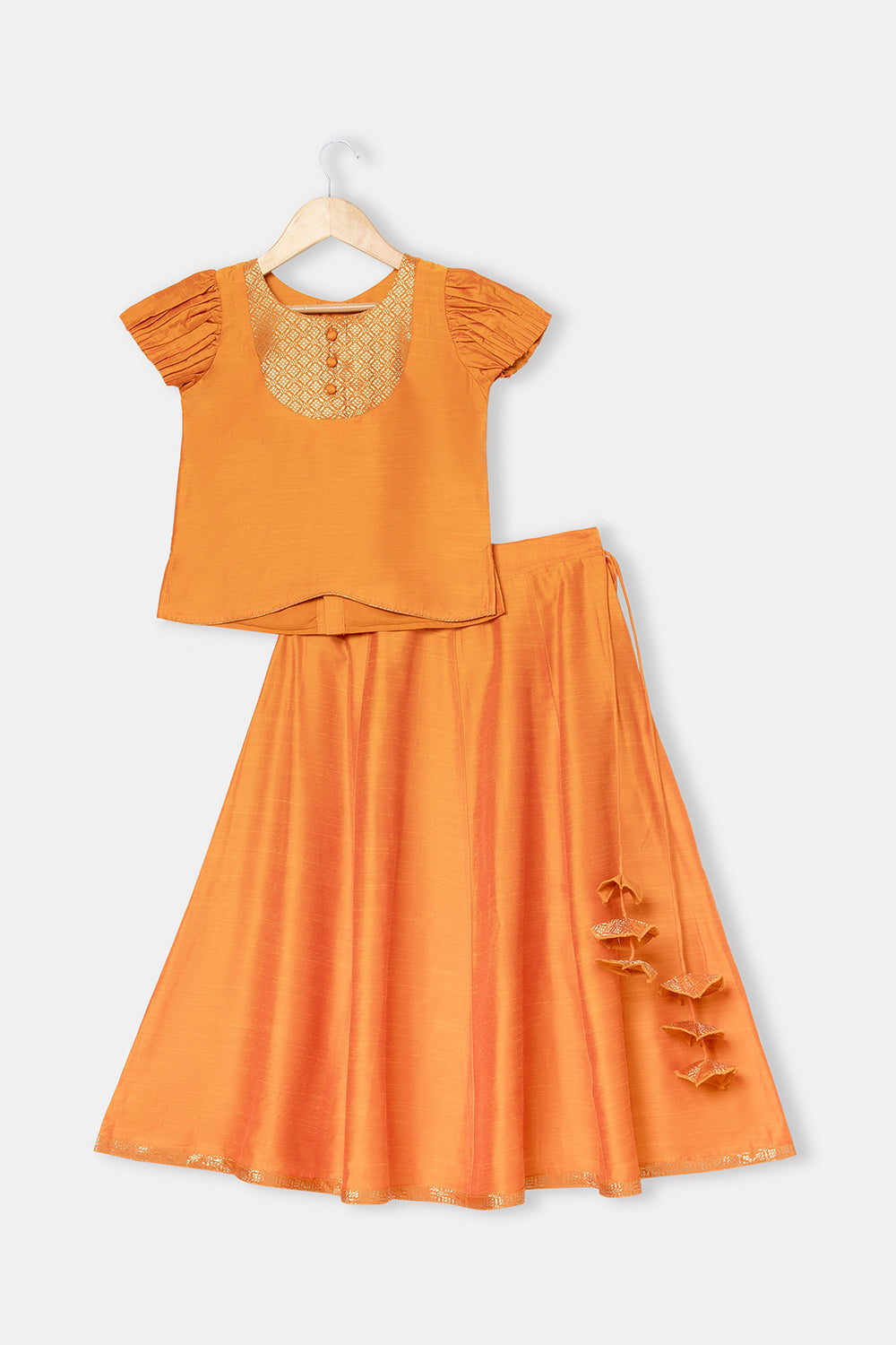 Chittythalli Girls Pavadai Skirt and Top Set Traditional Indian Outfit Festive Ethnic Wear with Puff Sleeves - Orange - PS33