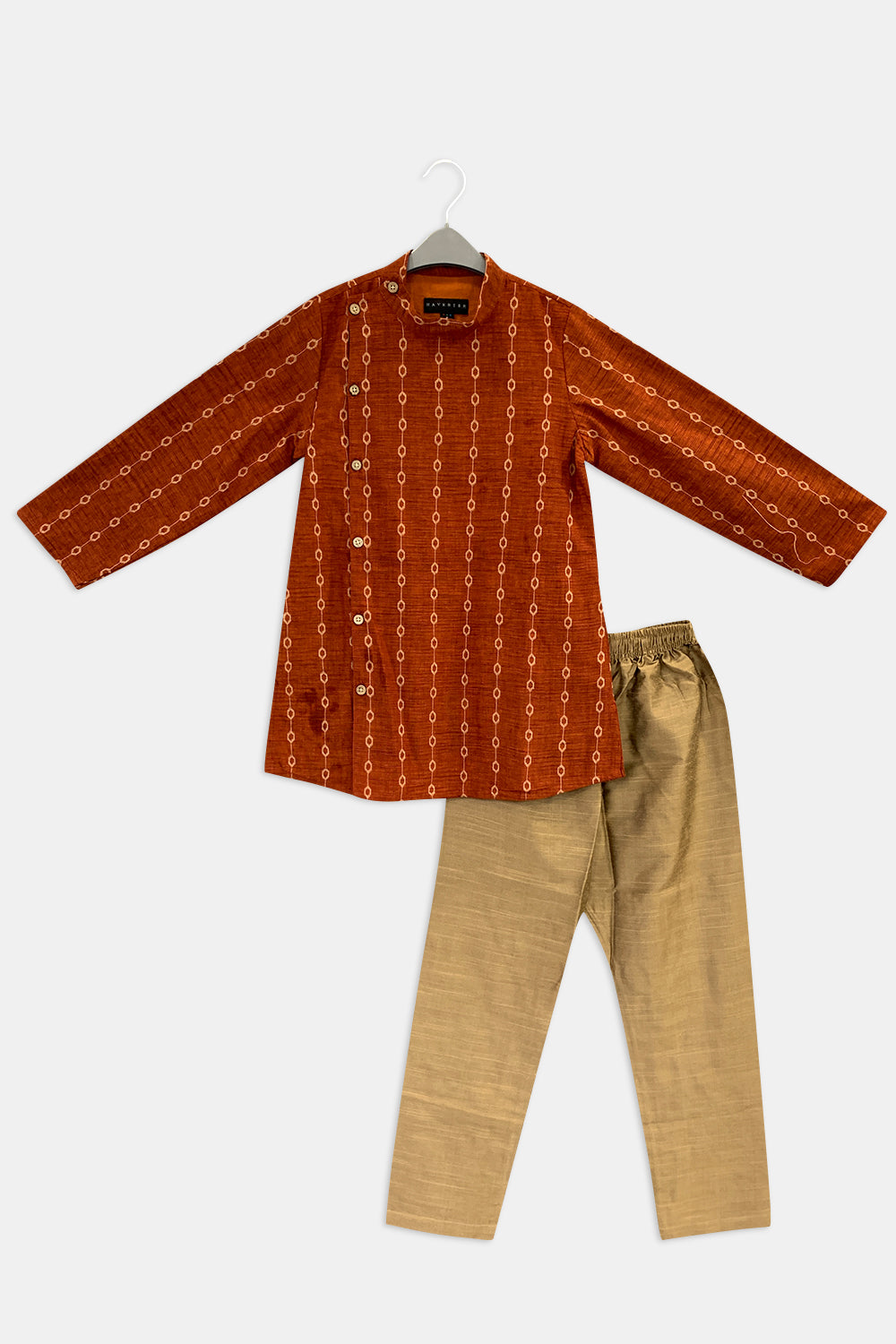 Navkrish Boy's Ethnic Kurta Set with Asymmetric Jacket - Red - S005