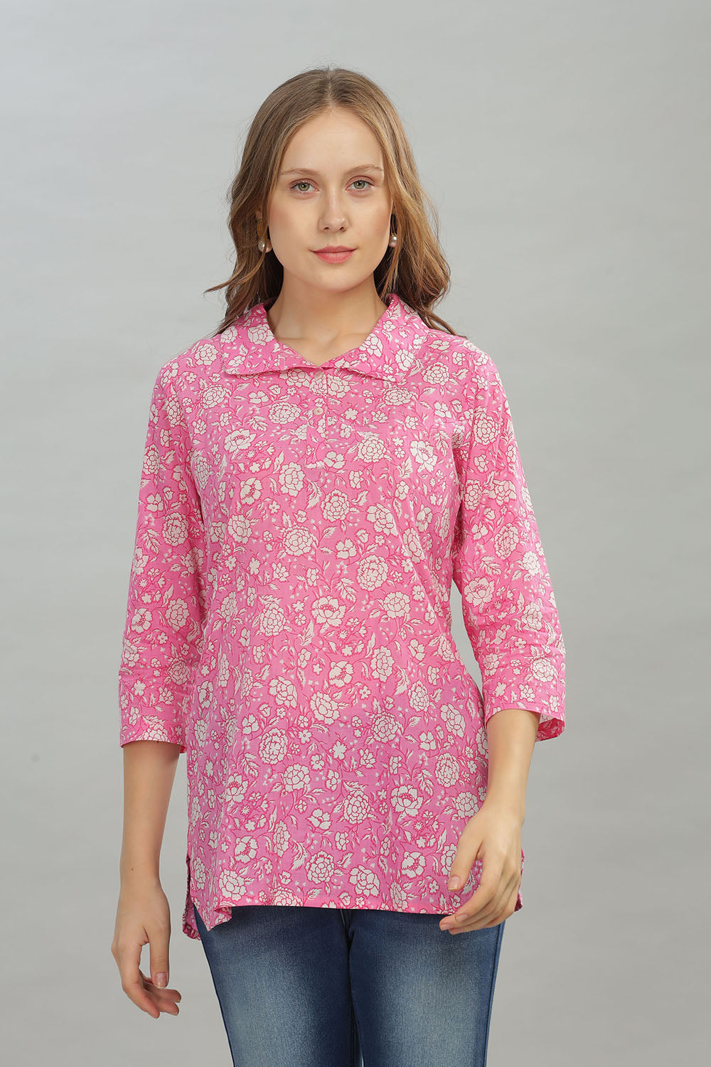 Mythri Women Short Kurta with 3/4th Sleeves - Pink - TO02