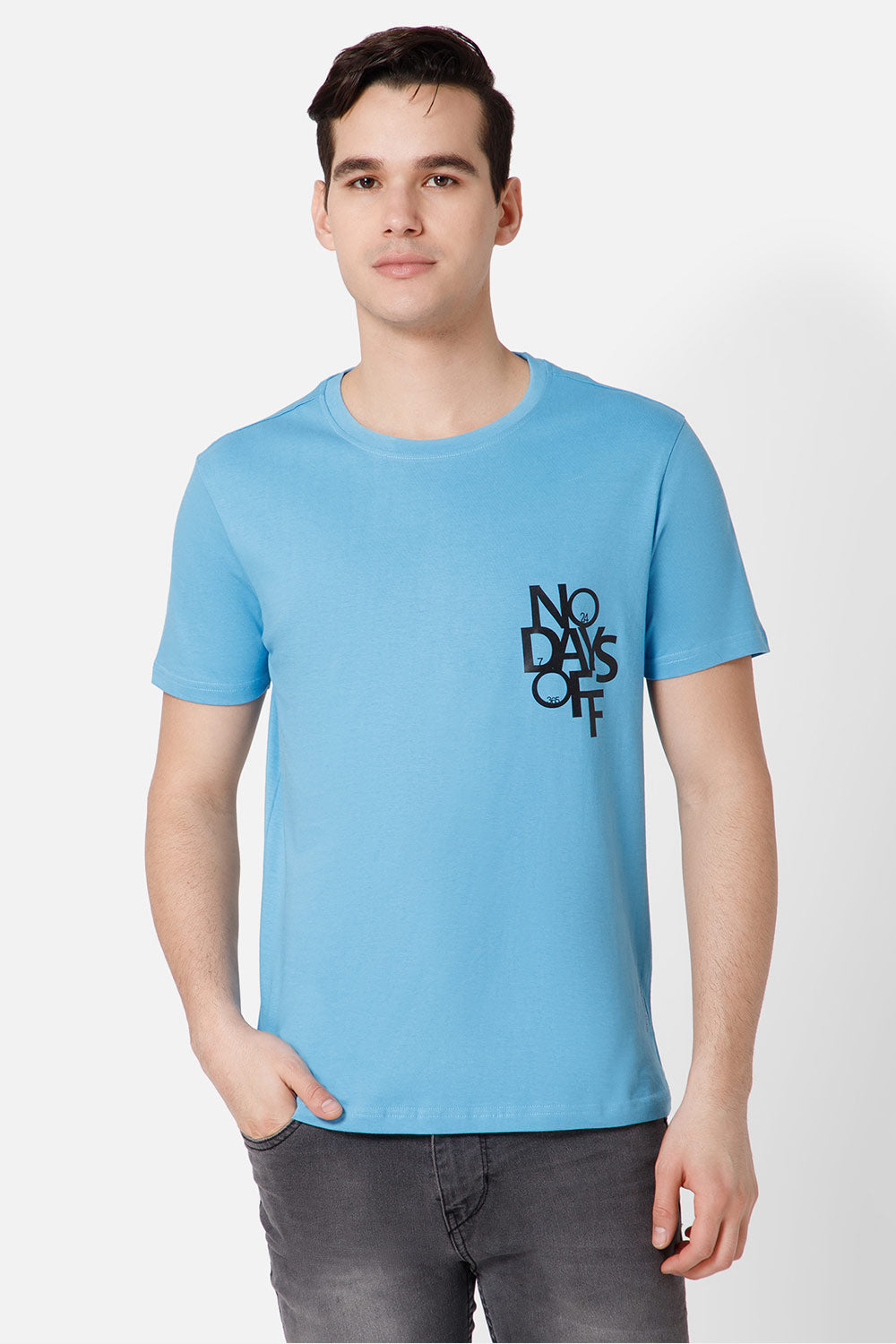 Enhance Printed Crew Neck Men's Casual T-Shirts - Blue - TS15