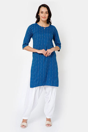 Mythri Women Knee Length Straight Kurtha - Blue - KU34