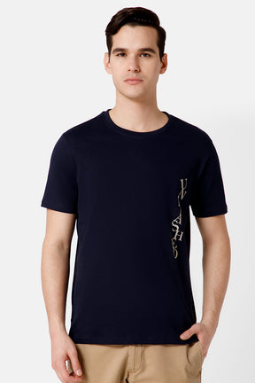 Enhance Printed Crew Neck Men's Casual T-Shirts - Navy - TS17