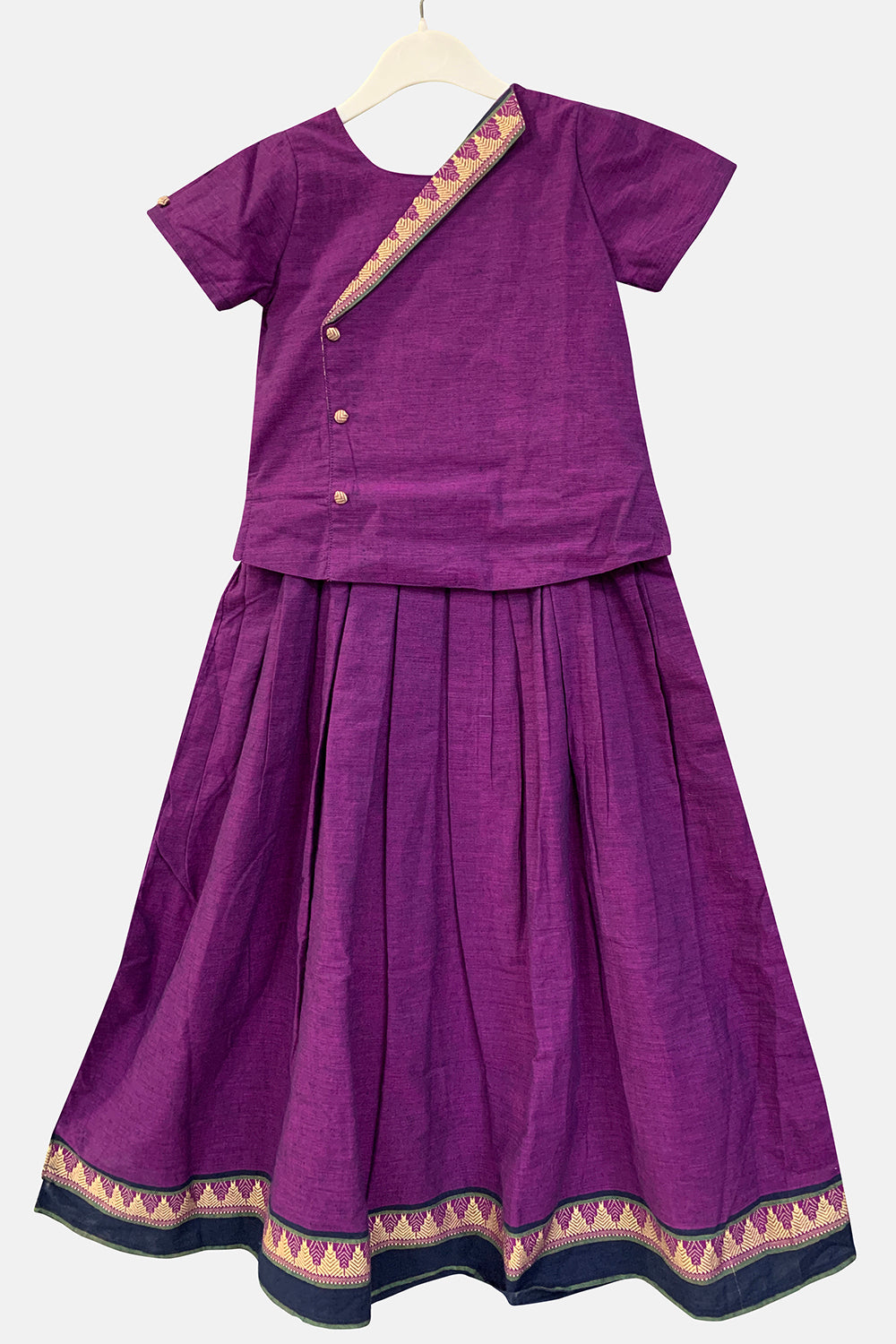 Chittythalli Stylised Collar Puff Sleeves Ethnic Pavadai Set - Purple - PS67