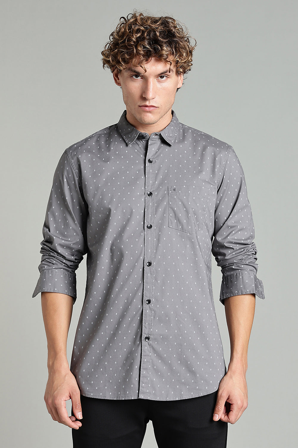 Enhance  Men’s Printed Casual Shirt – Full Sleeves with Patch Pocket and Button Cuffs  - Grey - SA04