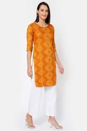 Mythri Women Knee Length Straight Kurtha - Yellow - KU44
