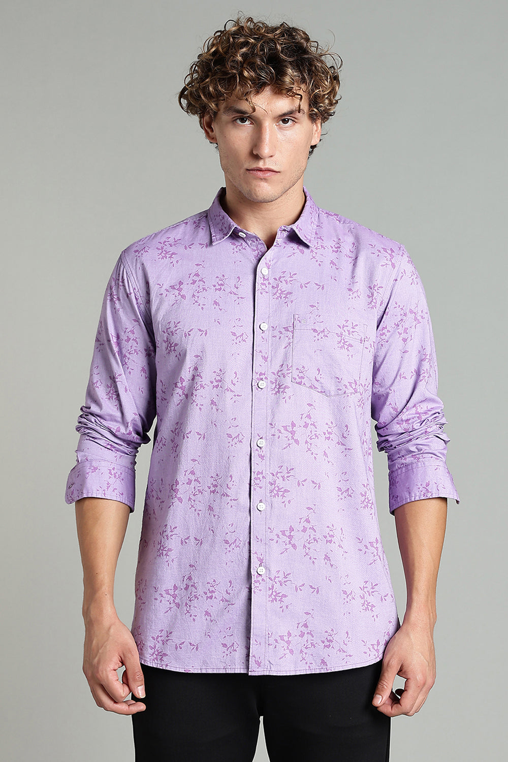 Enhance  Men’s Printed Casual Shirt – Full Sleeves with Patch Pocket and Button Cuffs  - Purple - SA01