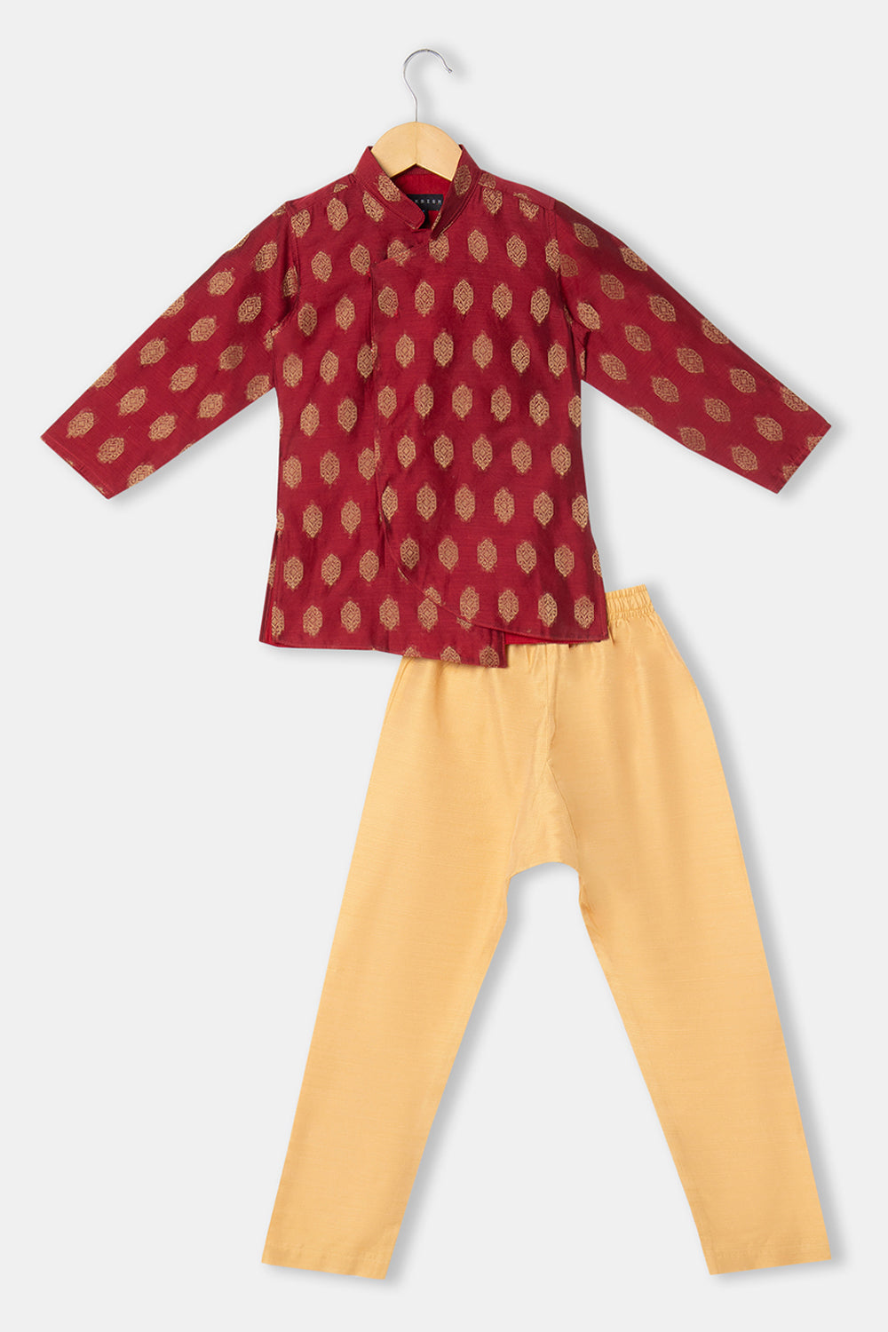 Navkrish Boy's Ethnic Kurta Set with Asymmetric Jacket with Mandarin Collar - S012