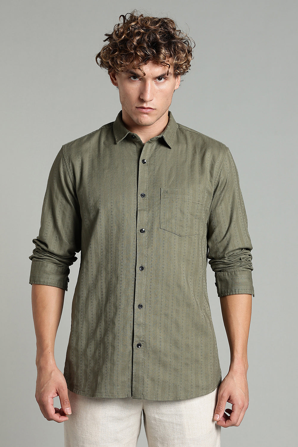 Enhance  Men’s Printed Casual Shirt – Full Sleeves with Patch Pocket and Button Cuffs  - Green - SA08