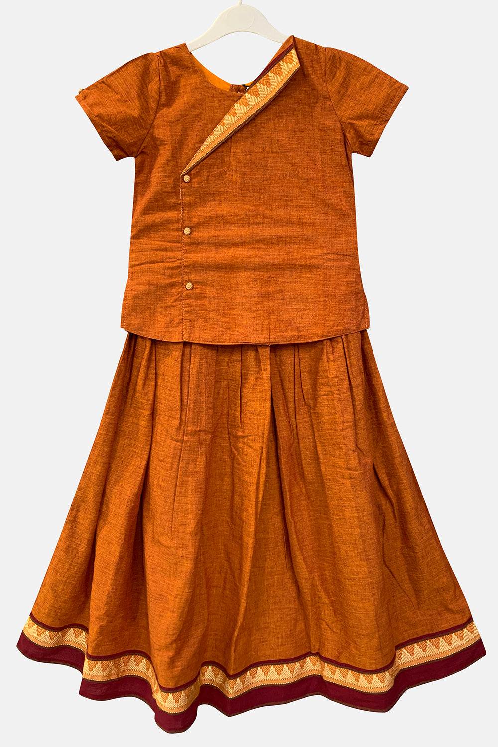 Chittythalli Stylised Collar Puff Sleeves Ethnic Pavadai Set - Orange - PS67