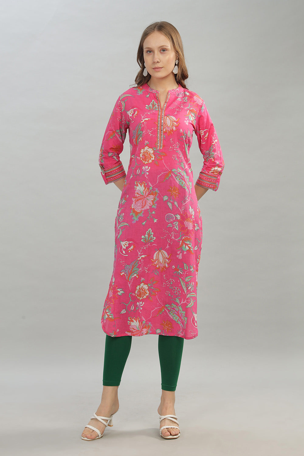 Mythri Women Casual Kurta with 3/4th Sleeves - Pink - KU10