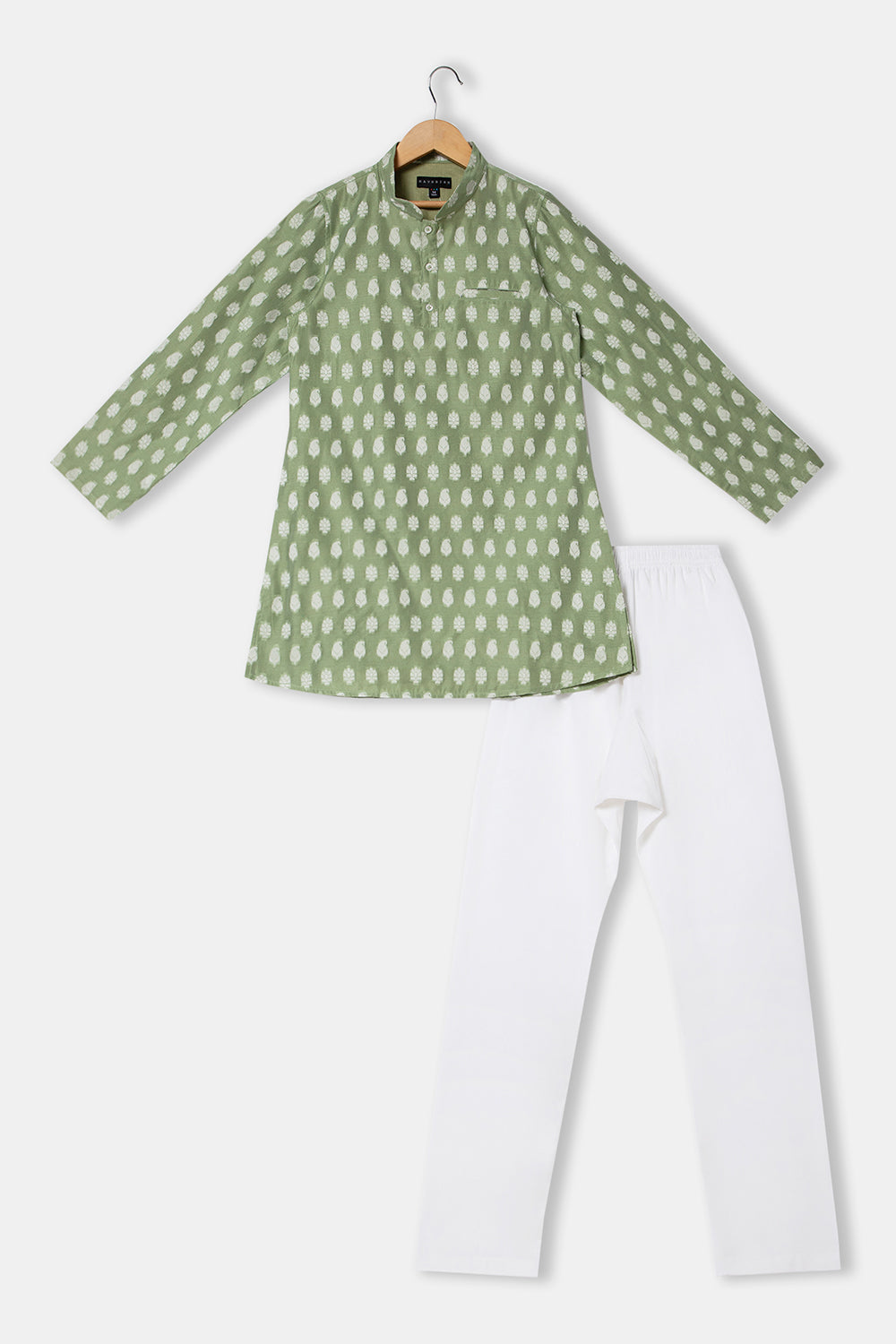 Navkrish Boy's Ethnic Wear Top & Bottom Mandarin Collar with Full Sleeve Kurta Set - Light Green - S001