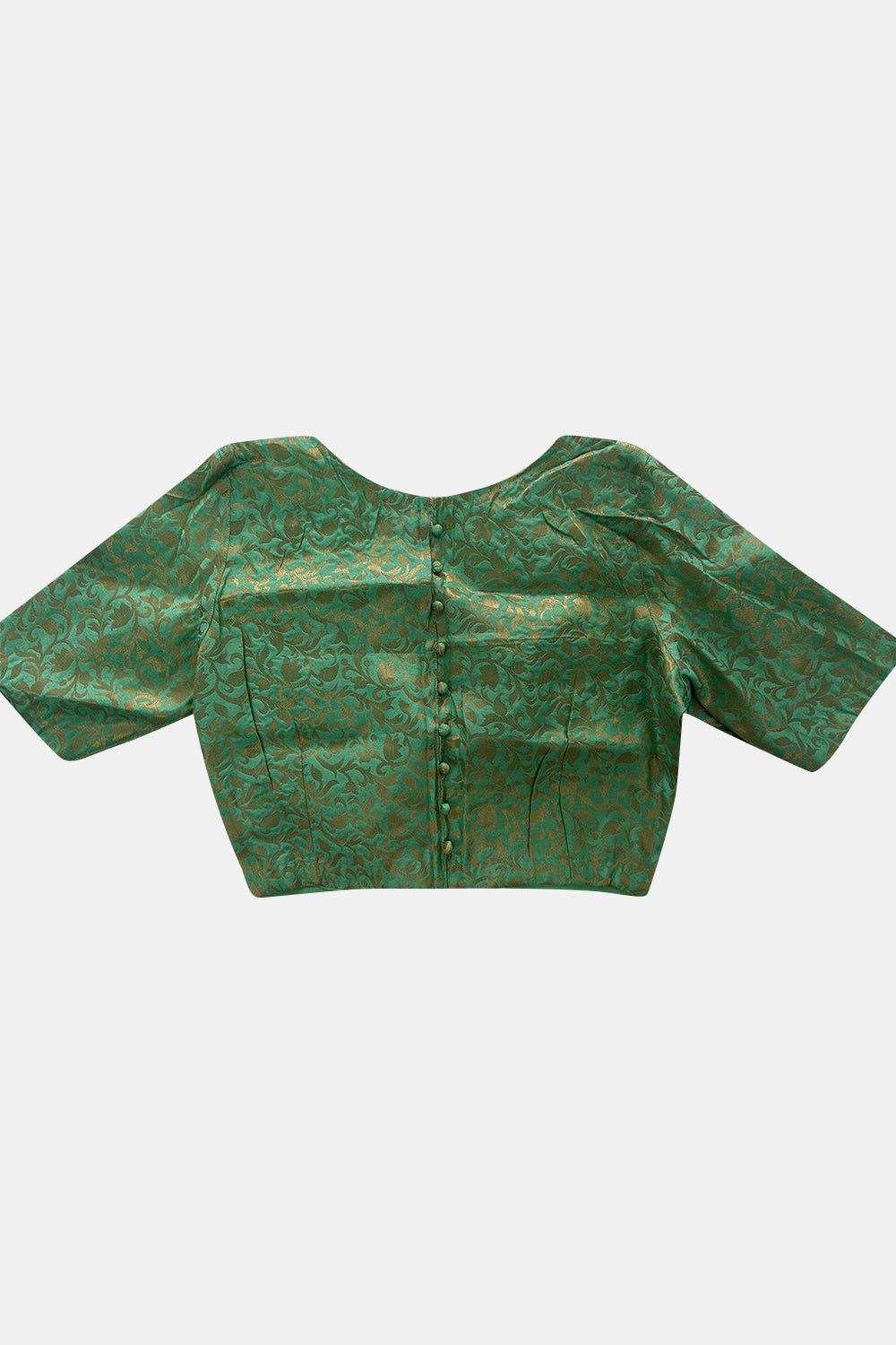 Naidu Hall V Neck Princess Cut Elbow Sleeve Back Open Brocade1 Saree Blouse - Green - BU12