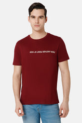 Enhance Printed Crew Neck Men's Casual T-Shirts - Wine - TS28