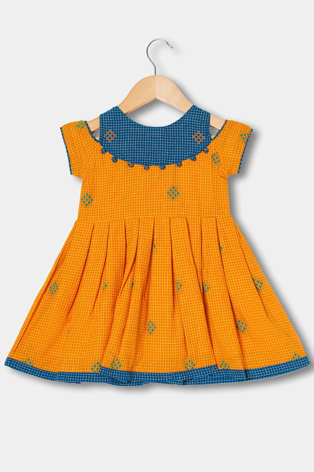 Chittythalli Girls Ethnic Wear Frock Handloom Cotton Relaxed Fit  - Yellow  - FR23