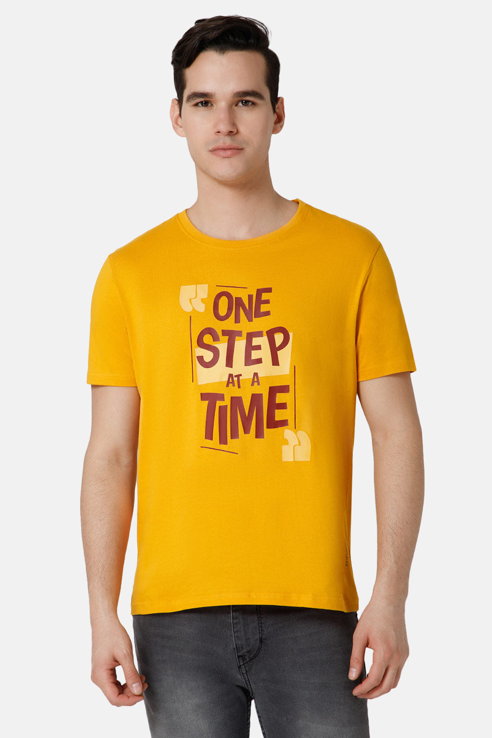 Enhance Printed Crew Neck Men's Casual T-Shirts - Yellow - TS20