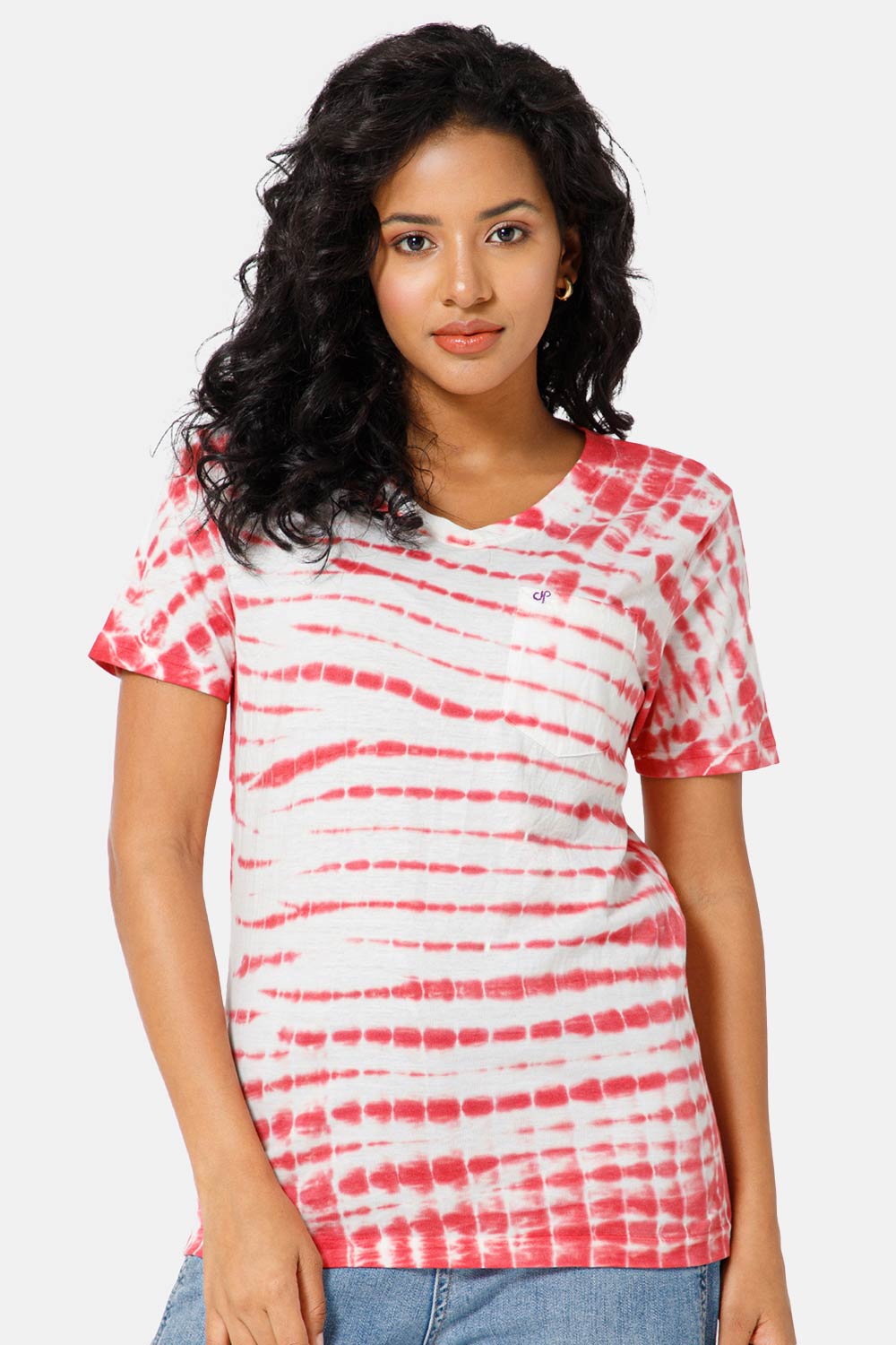 Jusperf Women Half Sleeve V-Neck T-shirt  - Red - SD10