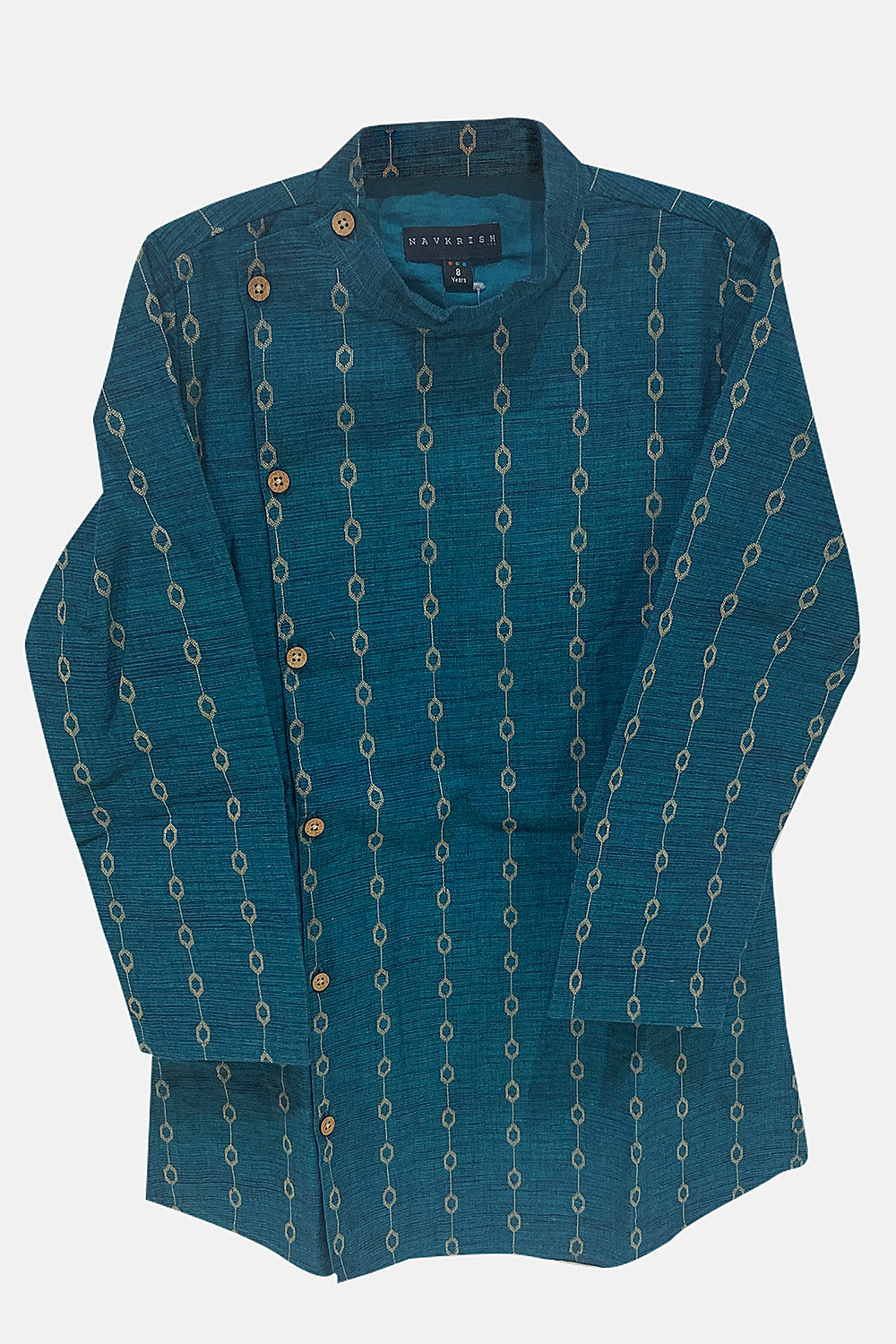 Navkrish Boy's Ethnic Kurta Set with Asymmetric Jacket - Teal Green - S005