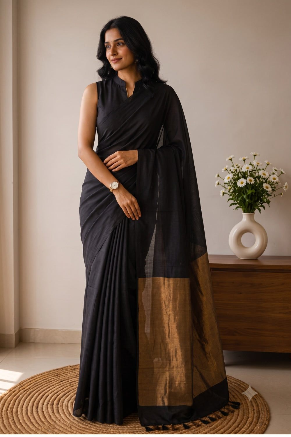 Women's Solid Cotton Blend Khadi Saree | Lightweight Ethnic Wear Saree for Daily Wear & Casual Outings - THAN