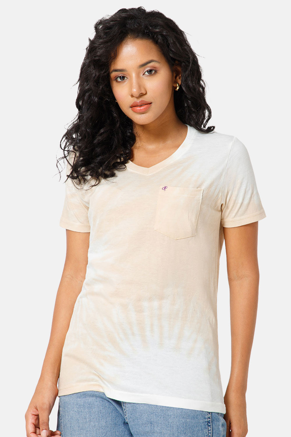 Jusperf Women Half Sleeve V-Neck T-shirt  - Light Brown - SD13
