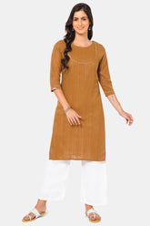 Mythri Women Knee Length Straight Kurtha - Brown - KU38