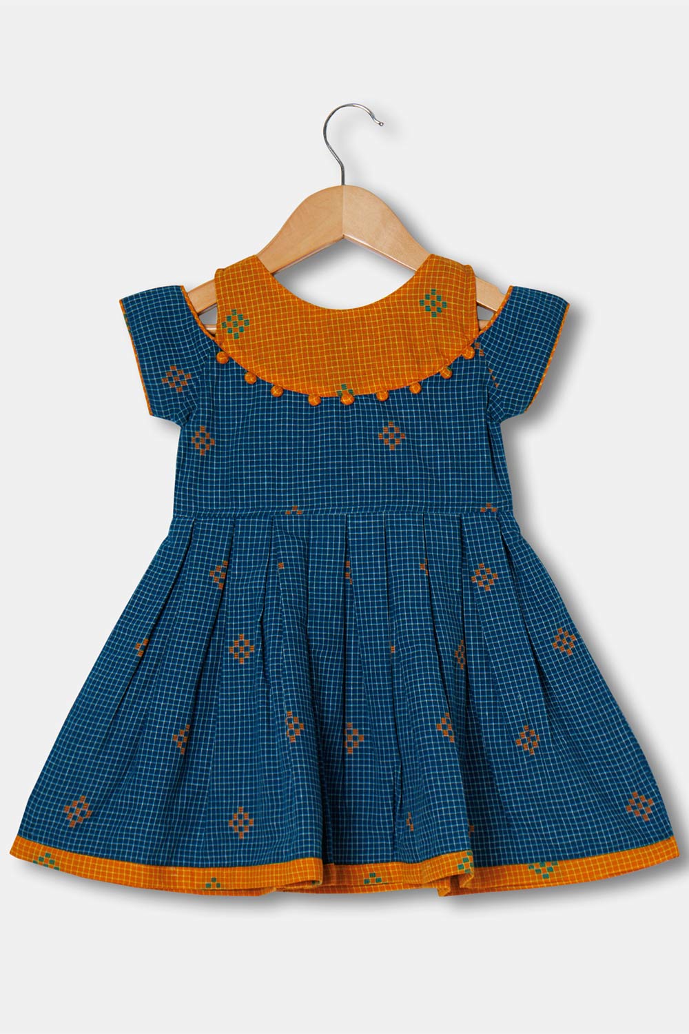 Chittythalli Girls Ethnic Wear Frock Handloom Cotton Relaxed Fit  - Blue - FR23