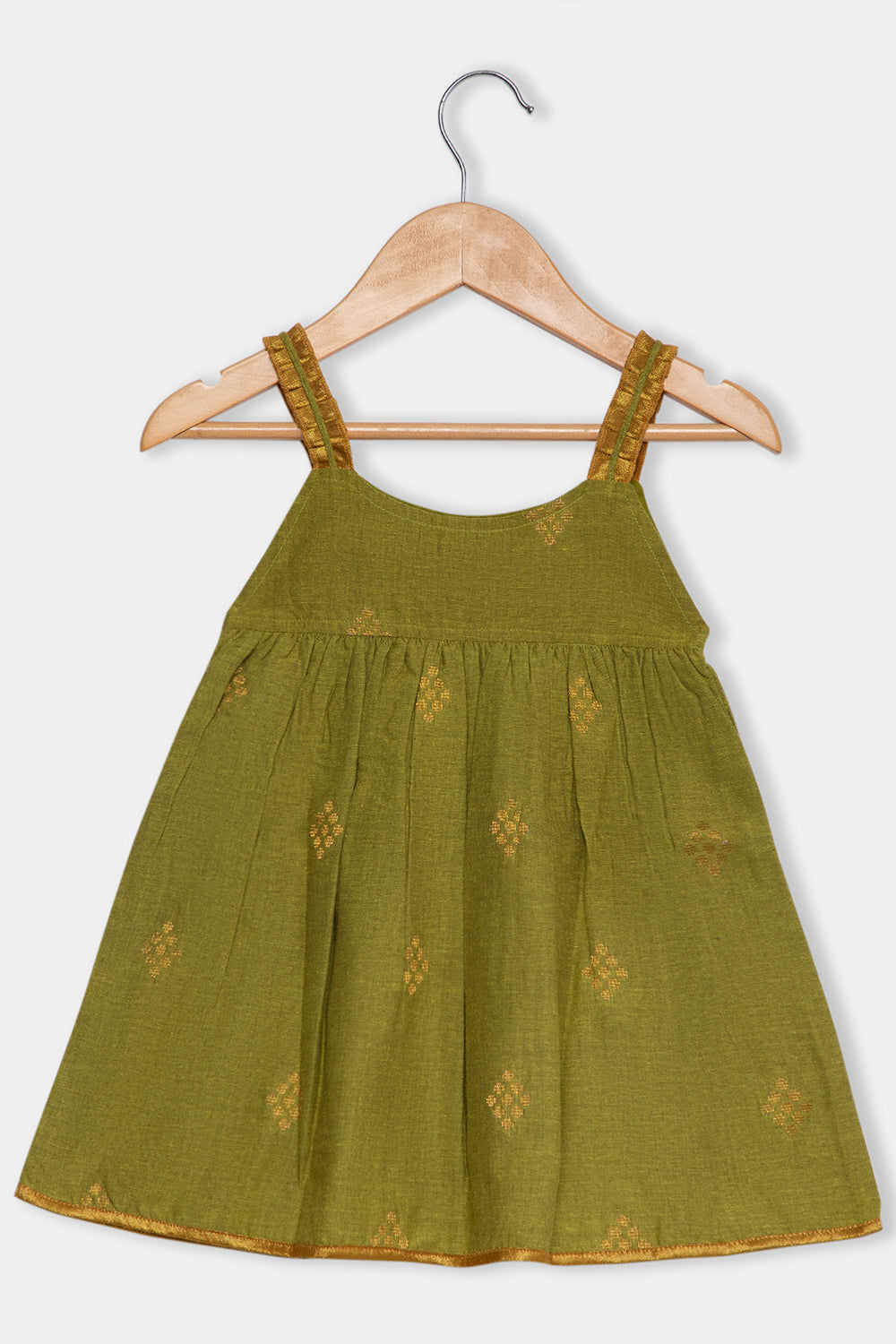 Chittythalli Pleated Sleeveless Frock with Cut-and-Sew Detailing and Gathers - Green  - FR35