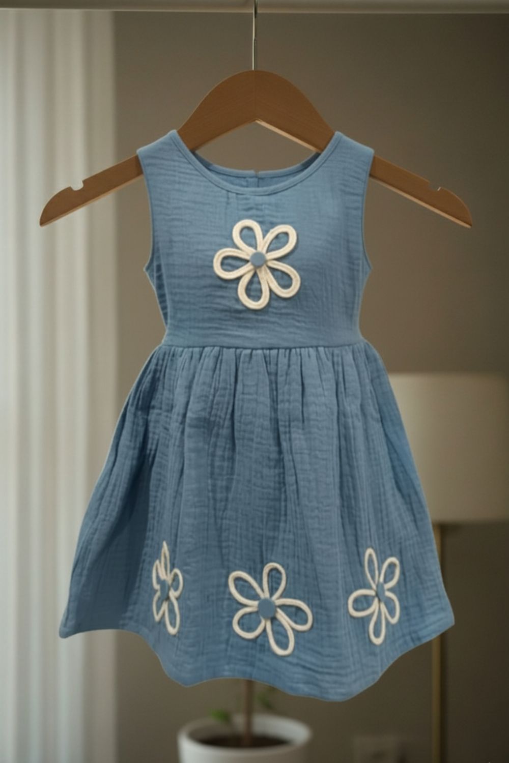 Girls Cotton-Blend Sleeveless Dress | Round Neck Solid Above-Knee Fancy Daily Wear Frock - B647